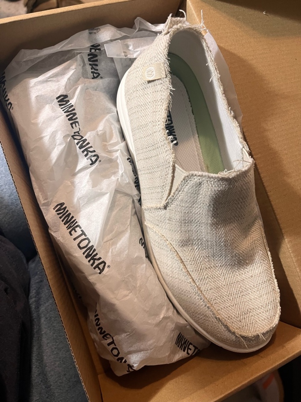 Minnetonka Natural Beige Slip-On Canvas Sneaker